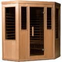 Our new 3-person corner infrared sauna fits conveniently in the corner of rooms, with enough space for 3 adults. 3-Person Corner Hybrid Series Infrared Sauna